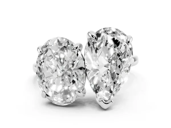 Oval and Pear Toi Moi Ring with Prong Setting and Plain Band Platinum