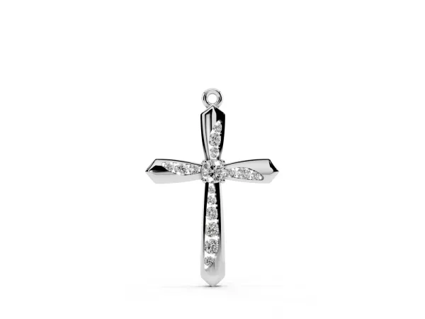 Gold Cross Pendant with Round Cut Stones and Prong Setting Silver