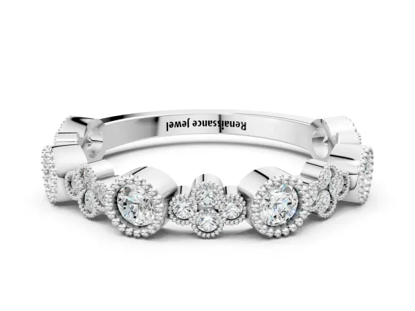 Milgrain Bezel Set Round Diamond Cluster Eternity Band Silver