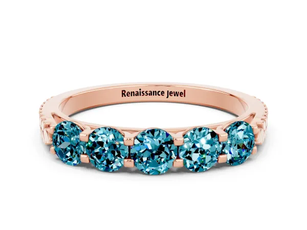 Five-Stone Round Blue Topaz Prong-Set Band Rose gold
