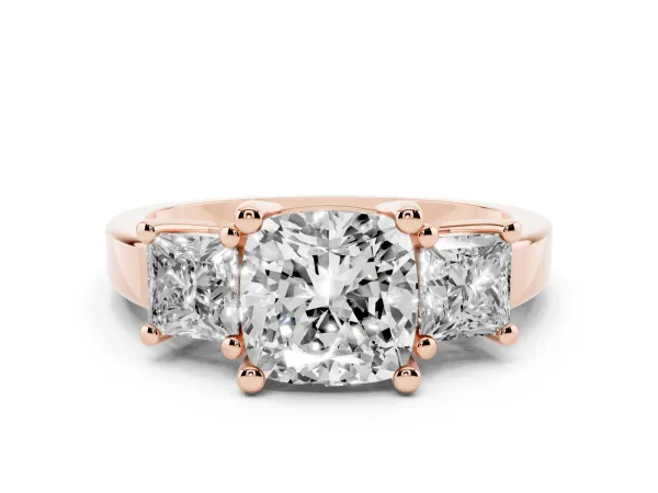 Three-Stone Cushion Cut Cut Solitaire Ring with Prong Setting Rose gold