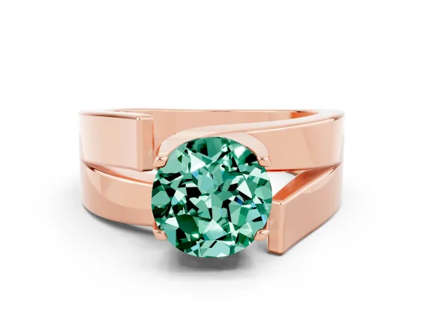 Modern Tension Set Round Cut Green Sapphire Solitaire Wide Band Ring Rose gold