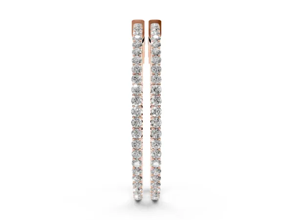 Round Diamond Hoop Earrings with Pave Setting and Shared Prong Rose gold