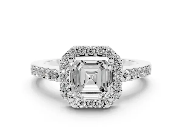 Asscher Cut Halo Diamond Pavé Solitaire Ring White gold