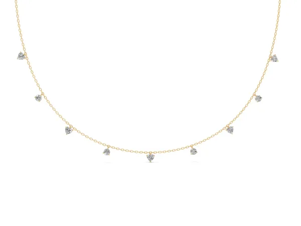 Heart and Round Diamond Station Necklace Yellow gold