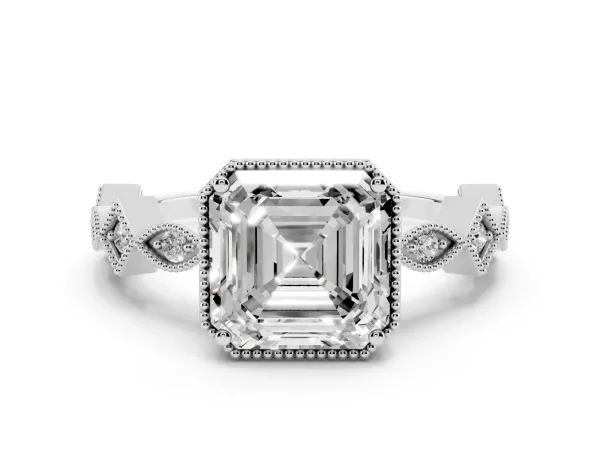 Asscher Cut Milgrain Marquise Diamond Twist Band Ring White gold