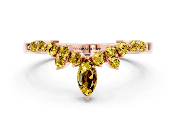 Marquise and Round Yellow Sapphire Chevron Band with Prong Setting Rose gold