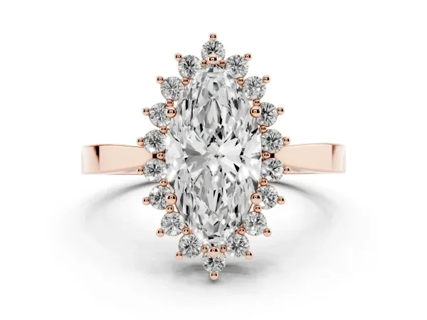 Marquise Cut Cut Diamond Halo Ring with Round Brilliant Halo and Solitaire Band Rose gold