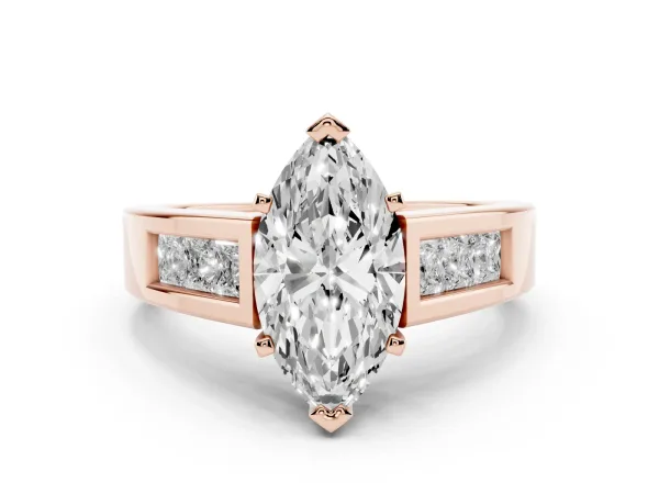 Marquise Cut Cut Channel Set Solitaire Ring with Four-Prong Setting Rose gold