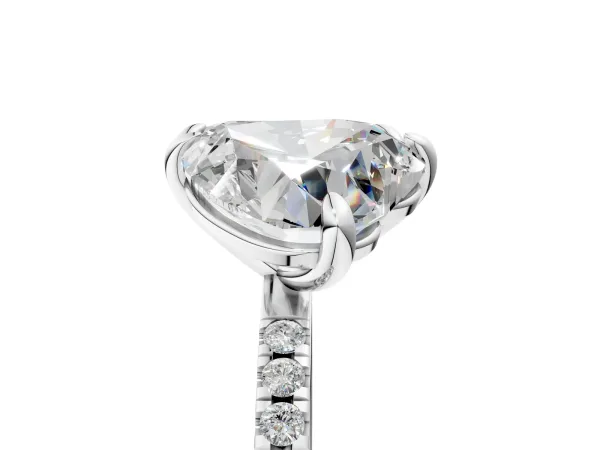 Emerald and Heart Toi Moi Ring with Prong Setting and Pave Band Silver