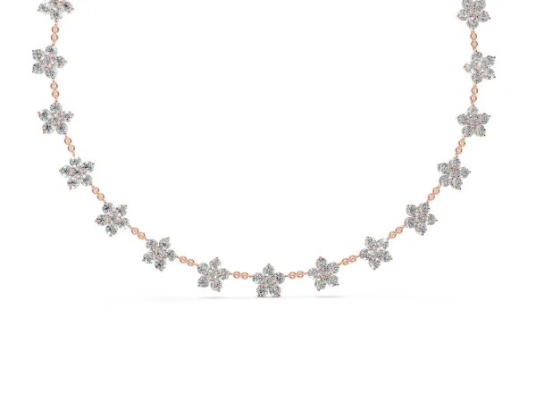 Round Diamond Floral Station Necklace with Diamond Accents Rose gold