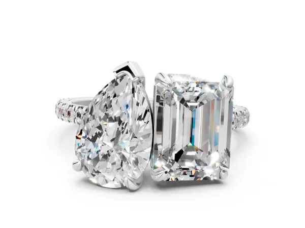 Pear and Radiant Toi Moi Ring with Prong Setting and Pave Band White gold