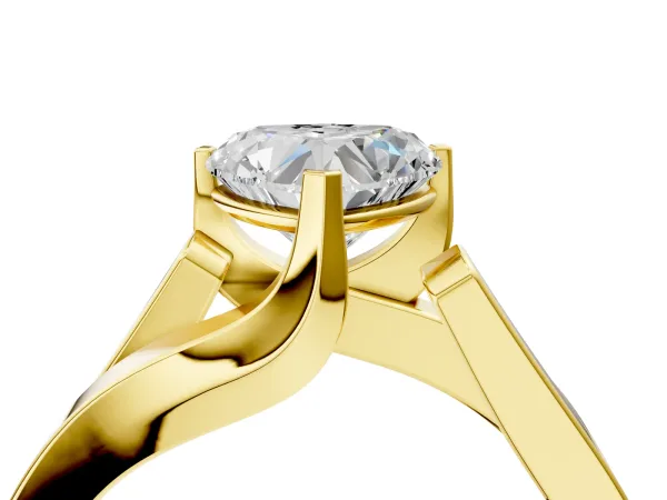 Modern Tension Set Heart Cut Diamond Solitaire Wide Band Ring Yellow gold