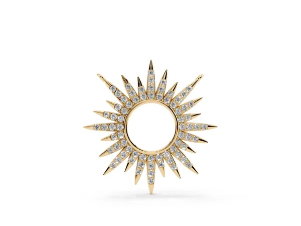 Round Cut Diamond Sunburst Pendant with Pavé Setting Yellow gold