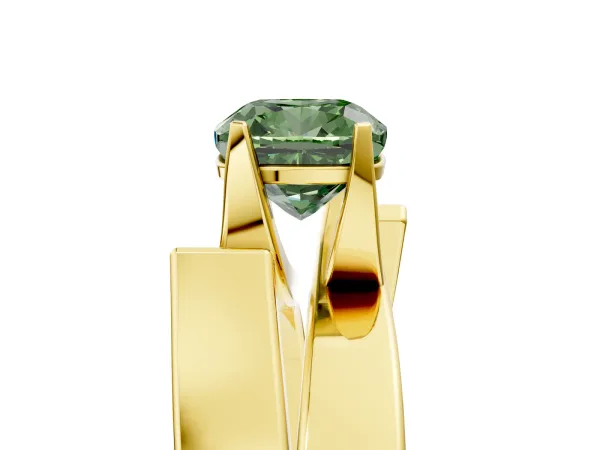 Fancy Green Modern Tension Set Cushion Cut Diamond Solitaire Wide Band Ring Yellow gold