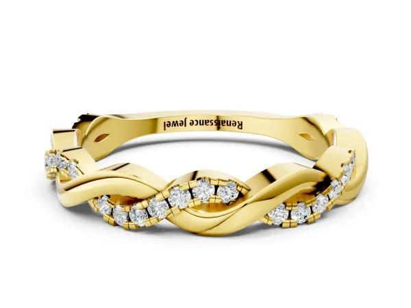 Round Diamond Twist Eternity Band with Pavé Setting Yellow gold