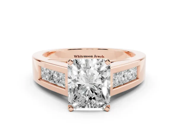 Radiant Cut Cut Channel Set Solitaire Ring with Four-Prong Setting Rose gold