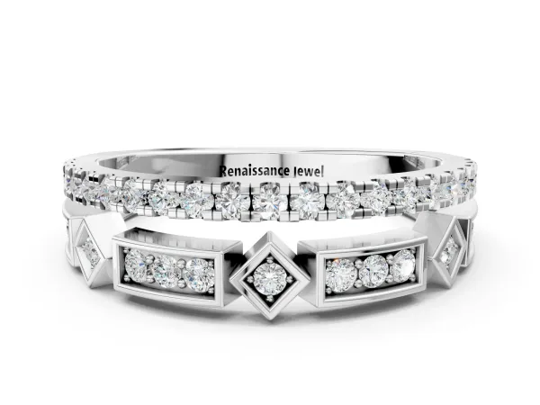 Pavé Round Diamond Channel Set Dual Band with Prong Setting Platinum
