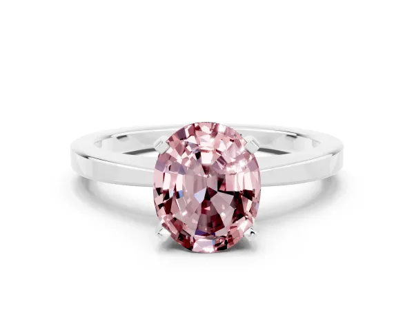 Oval Cut Morganite Solitaire Engagement Ring with Classic Band and Four-Prong Setting Platinum