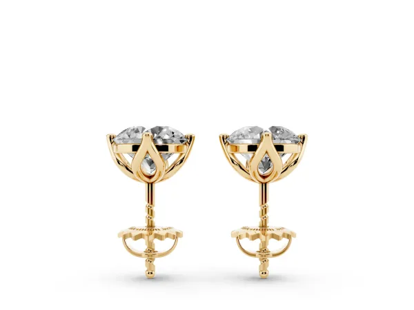 Round Diamond Flower Petal Solitaire Stud Earrings Yellow gold