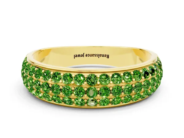 Three-Row Round Peridot Eternity Band with Shared Prong Setting Yellow gold