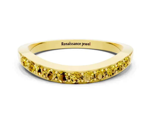 Round Yellow Sapphire Curved Wedding Band with Channel Setting Yellow gold
