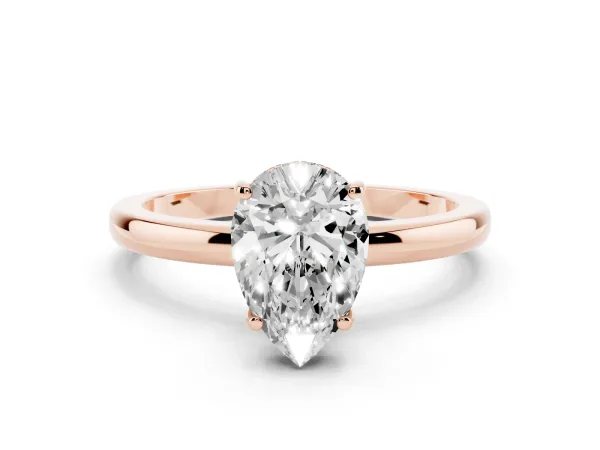 Pear Cut Solitaire Diamond Ring with Prong Setting and Plain Band Rose gold
