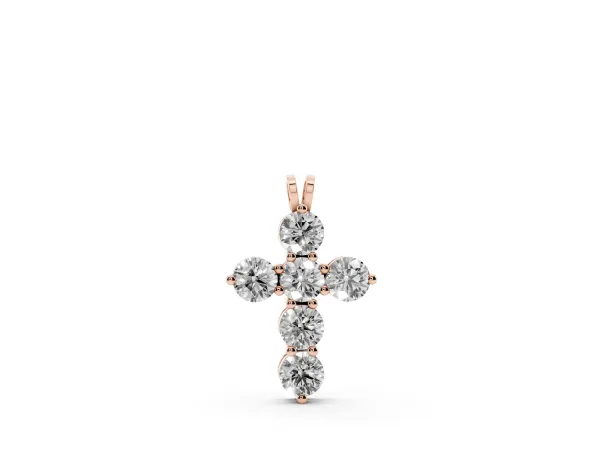 Round Diamond Prong Set Cross Pendant Rose gold