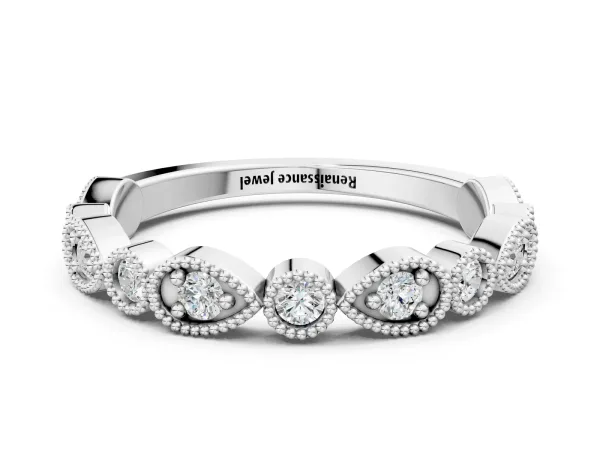 Milgrain Bezel Set Pear and Round Diamond Eternity Band Platinum