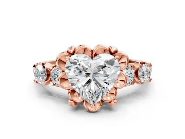 Heart Cut Cut Diamond Floral Halo Engagement Ring with Shared Prong Setting Rose gold