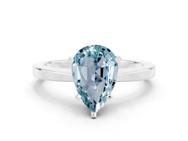 Pear Cut Aquamarine Solitaire Engagement Ring with Classic Band and Four-Prong Setting Platinum