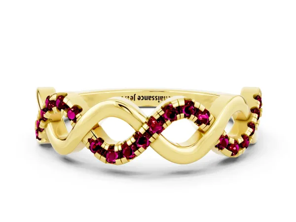Twist Infinity Round Garnet Band with Pavé Setting Yellow gold