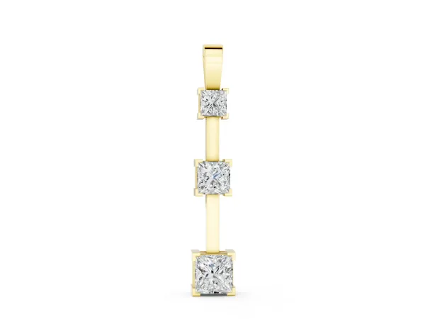 Three-Stone Princess Cut Prong Set Pendant Yellow gold