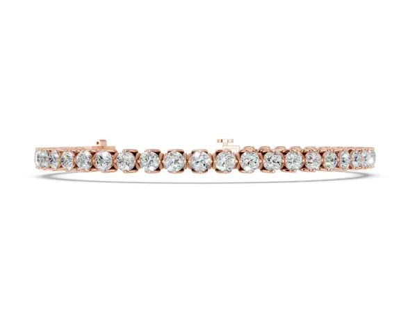 Round Diamond Tennis Bracelet with Box Chain and Basket Prong Setting Rose gold