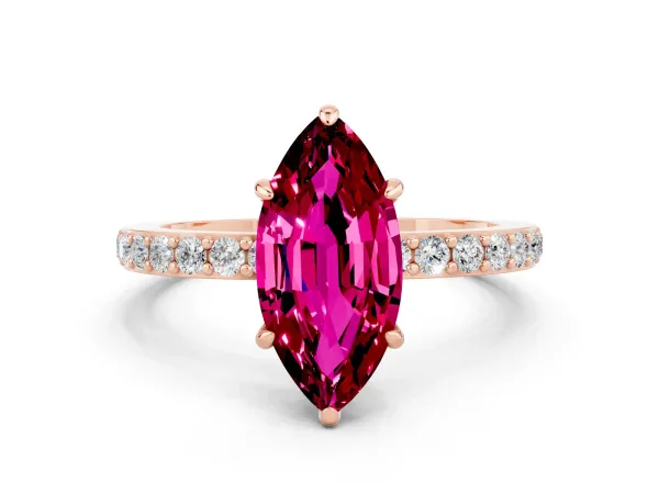 Marquise Cut Garnet Solitaire Engagement Ring with Pavé Band and Four-Prong Setting Rose gold
