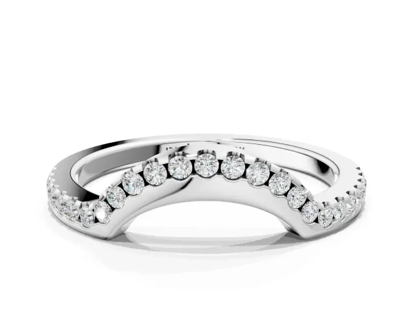 Pavé Round Diamond Contour Band with Shared Prong Setting Silver