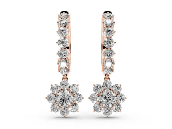 Round Diamond Petite Hoop Earrings with Sunflower Drop Rose gold