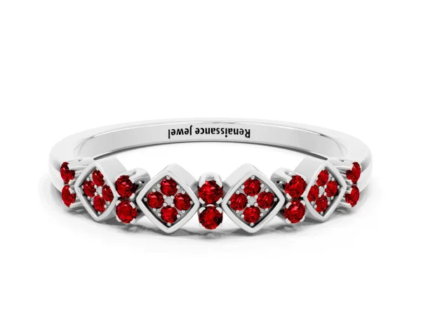 Pavé Cushion Ruby Cluster Eternity Band with Prong Setting Platinum