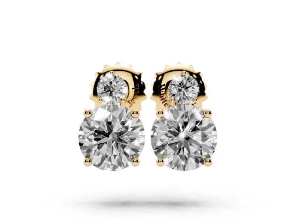 Round Diamond Basket-Set Stud Earrings with Diamond Accent Yellow gold