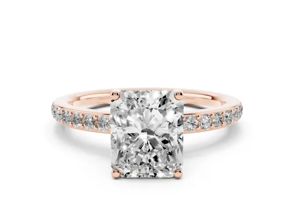 Radiant Cut Cut Diamond Pavé Band Ring with Four-Prong Setting Rose gold