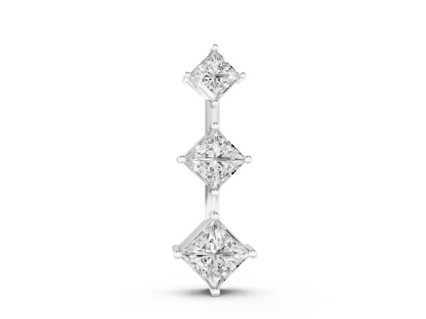 Three-Stone Princess Cut Diamond Pendant with Four-Prong Setting Silver