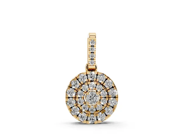Round Double Halo Diamond Pendant with Pavé Setting Yellow gold