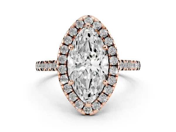 Marquise Cut Diamond Cushion Halo Ring with Pavé Band Rose gold