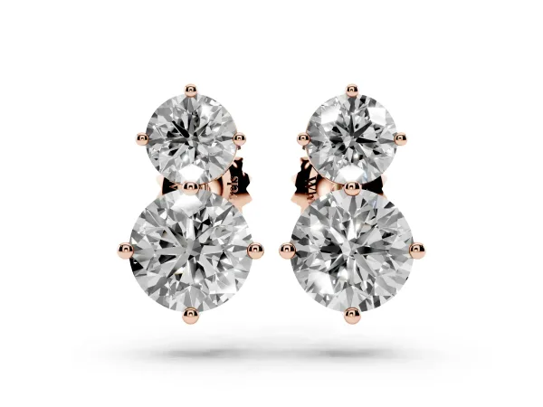 Round Cut Diamond Two Stone Stud Earrings Rose gold