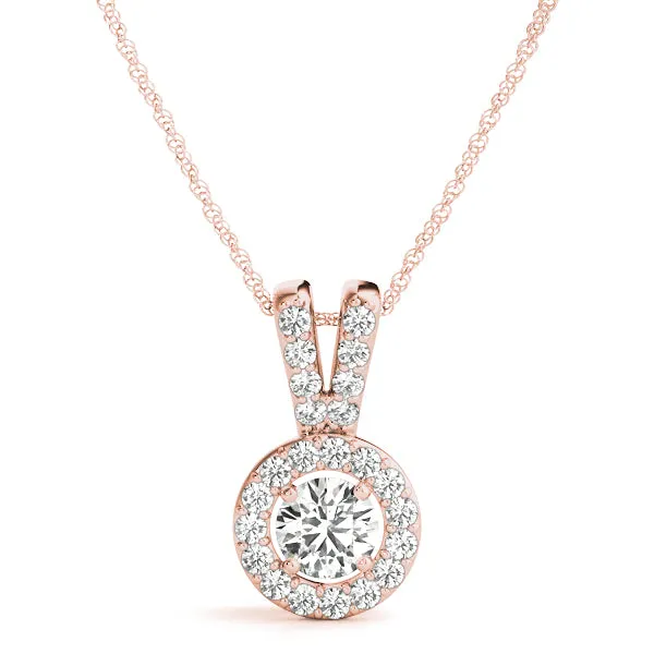 Round Halo Diamond Pendant with Prong Setting Rose gold