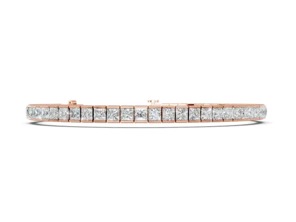 Princess Cut Channel Set Tennis Bracelet with Box Clasp Rose gold