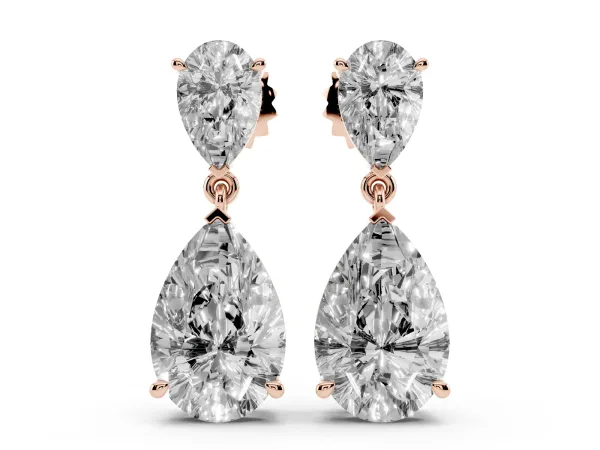 Pear Cut Diamond Two Stone Drop Earrings Rose gold