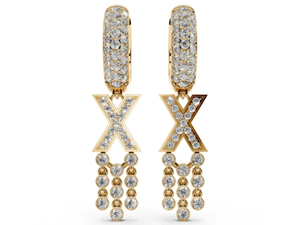 Round Diamond Initial X Huggie Hoop Earrings Yellow gold