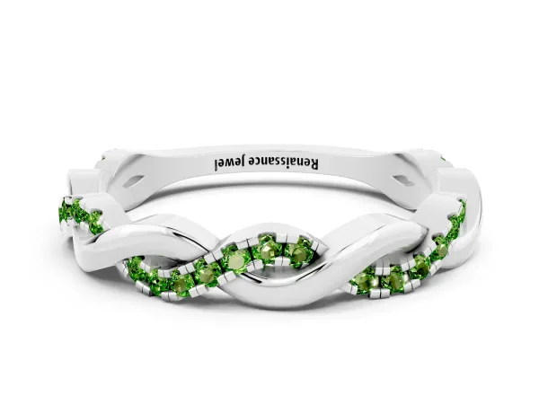 Round Peridot Twist Eternity Band with Pavé Setting Platinum