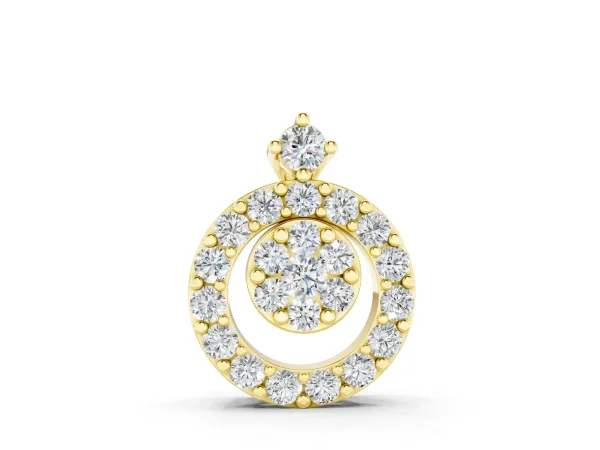 Round Halo Pavé Diamond Pendant with Four-Prong Setting Yellow gold
